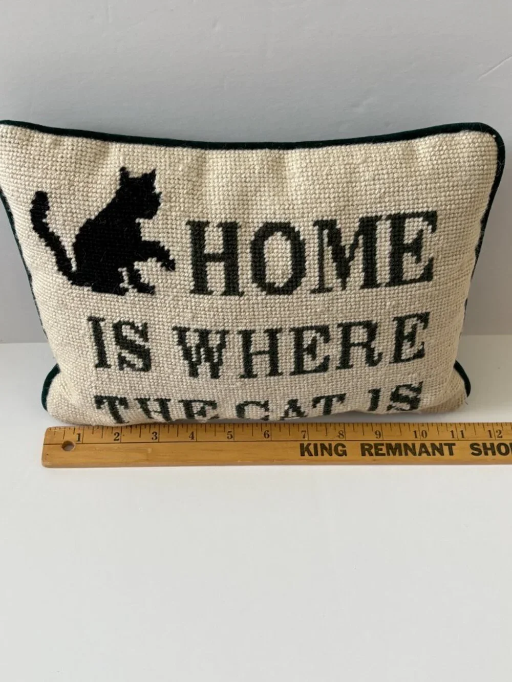 Black Cat Tapestry Pillow Home Is Where The Cat Is Needlepoint Decor Velvet Back